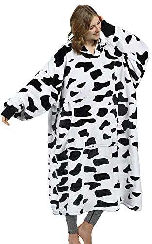 Catalonia Classy Long Soft Hoodie Blanket, Cosy Gifts For Her, Fleece Warm Wearable Blanket, Oversized Hoody for Adults Men Women, Cow Print