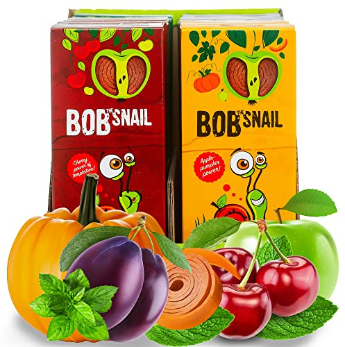 Bob Snail Gesunde Zuckerfreie Frucht-Riegel Snacks - Fruit Roll Ups Einzeln Verpackt Für Kinder und Erwachsene mit Apfel Kirsch Pflaume Kürbis Minze - Low Carb Kalorienarme Süßigkeiten