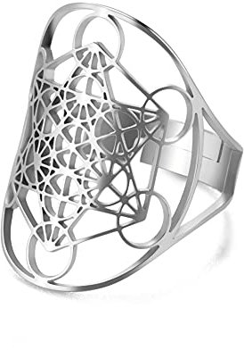 TEAMER Bague réglable en acier inoxydable motif archange métatron pour femme et fille (ARGENT-STYLE-F)