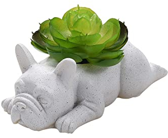 RNCOZE White Creative Dog Resin Plant Pot, Cute Animal Bonsai Holder, French Bulldog Succulent Planter for Office House Balcony Landscape Decor