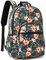 Leaper Stilvoller Schulrucksack für Mädchen und Damen, Laptop-Rucksack, wasserabweisend, Reisetasche, Schulranzen, College-Rucksack, Büchertasche, Dunkelblau-orange Blume, Large