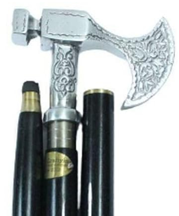 Gehstock aus Holz, Antik-Messing, mit Griff im Axt, Vintage-Stil, Geschenk