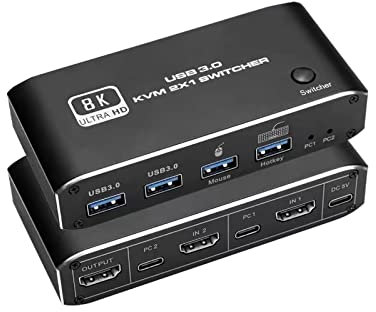 USB HDMI 2.1 KVM Switch 4K 120Hz, BolAAzuL 8K Dual-port USB 3.0 HDMI 2.1 KVM Switch Switcher with Keyboard Shortcut Hotkey Switching HDCP 2.3 for Nvidia AMD Xbox Series X S PS5/4 pro