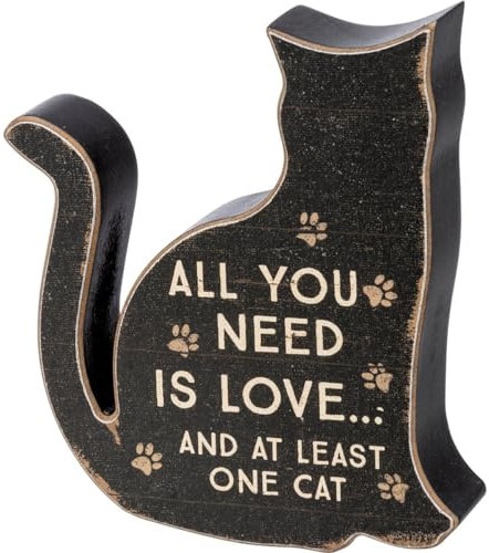 Primitives by Kathy Cat Lover All You Need is Love and at Least One Cat Decorative Wooden Sign 4 Inch