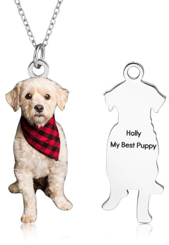 OTXIXTO Personalisierte Foto-Halskette Edelstahl Katze Hund Haustier Farbig Bild Anhänger Haustier Halskette Individuelle Geschenke für Frauen/Männer/Tierliebhaber