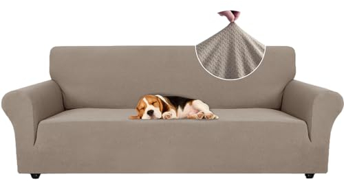 Ystyle Sofa überzug 4 Sitzer Mit Armlehne, Stretch Sofabezug rutschfest, Modern Sofa Cover Für Hunde Haustiere, Atmungsaktiv Couch überzug Mit Elastic Bottom, Sand