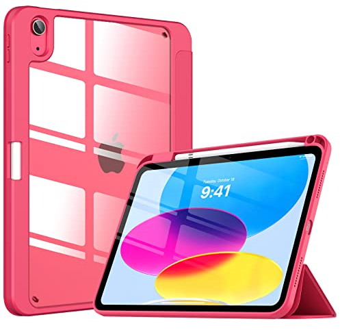 TiMOVO Cover per iPad A16 11 Generazione 11 Pollici 2025, iPad 10 Generazione 2022 10,9 Pollici con Portapenne, Custodia con Trasparente, Funzione di Auto Sveglia/Sonno, Anguria Rossa