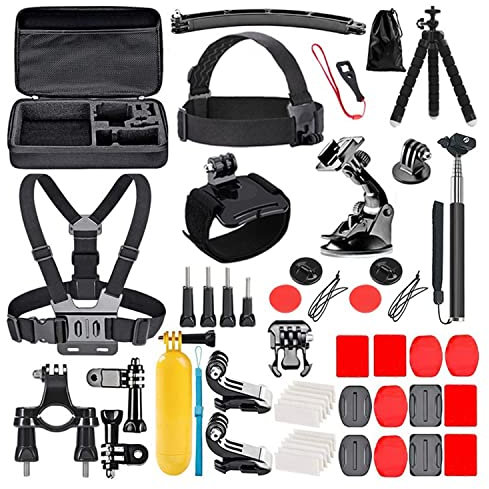 57-teiliges Actionkamera Zubehör Set für GoPro Hero 11 10 9 8 7 6 5 4 GoPro Max Mini Insta360 Akaso & mehr | Wasserdichtes Action Cam Zubehör Set mit Halterung Stativ Gehäuse Selfie-Stange Kopfgurt