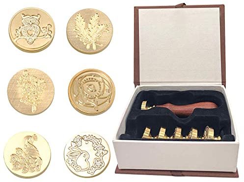 Wachssiegel-Stempel-Set, 6 Stück, Merry Christmas, Wachssiegel-Stempelmuster, Retro-Kupfer, abnehmbarer Siegelkopf mit Holzgriff, Siegelwachs-Stempel-Set für Urlaub, Frohe Weihnachten (B)