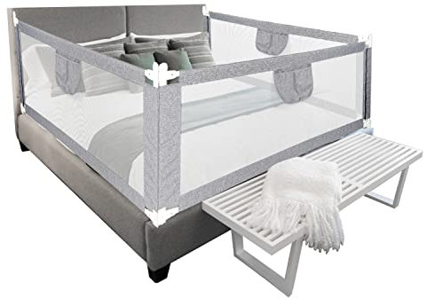 Vigevee Bettgitter,200 x 80cm Bettschutzgitter Höhenverstellbar, Rausfallschutz Bett für Kinder,Kinderbettgitter mit luftiges Netz, einfache Montage, Grau