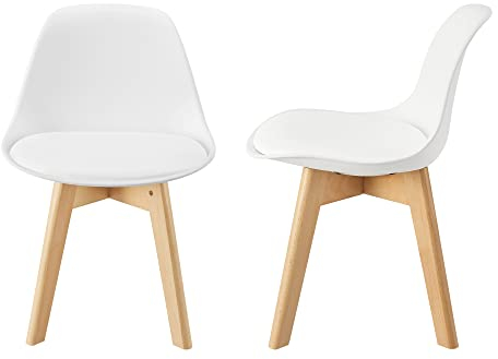 [en.casa] Kinderstuhl Elvdal 2er Set Kinderzimmerstuhl Weiß Schreibtischstuhl für Kinder Sitzhöhe 32 cm Polsterstuhl mit Holzbeinen 56 x 38 x 33 cm