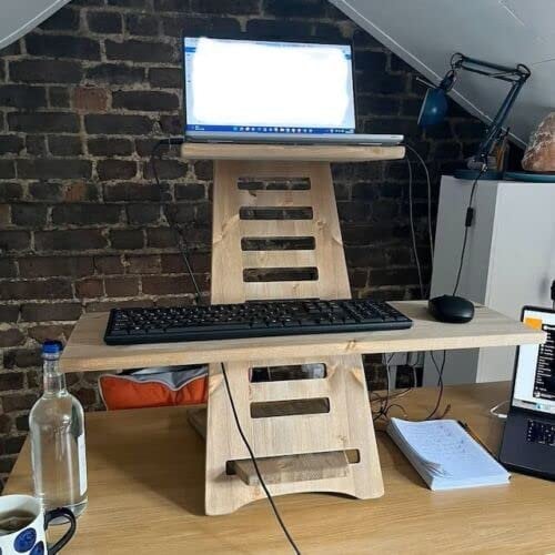 Adjustable Standing Desk Wooden and Portable Sit-Stand Ergonomic Desk with an Adjustable Laptop Stand for Home and Office, Sustainable and Eco-Friendly (Westminster Oak)