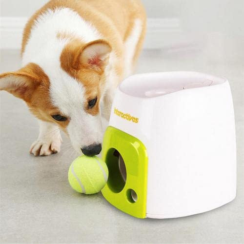 Cawevon Automatische interaktive Tennismaschine Hund Feeder Ball Launcher Hundespielzeug Ballwerfer Anreicherung Spielzeug für Hunde Interaktiver Welpe für kleine und mittelgroße Hunde, 3 Bälle
