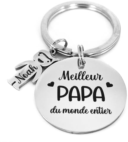 Porte-clé Personnalisé pour le Meilleur Papa du monde - Cadeau Papa Original - Cadeau Fête des Pères ou Anniversaire - Porte clés gravé avec breloques Enfants en Inox Miroir