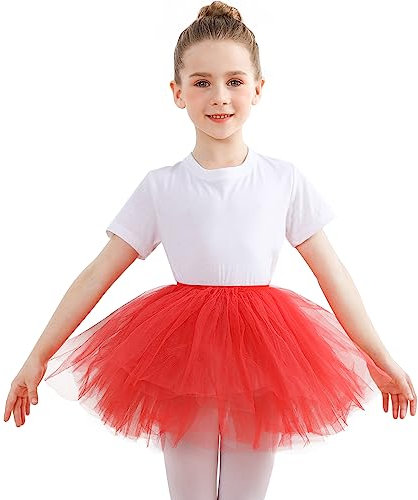 DGSHIRLDJO Gonne tutù per Ragazze, 5 Strati di Tulle Gonna Danza tutù per Bambine Regali di Compleanno Abbigliamento Quotidiano Costume di Halloween 2-8 Anni (Rosso)