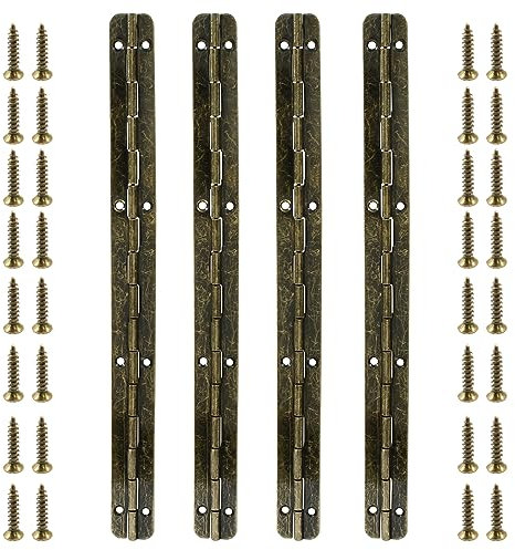 Moicstiy 4 bisagras plegables largas de bronce antiguo para caja de madera, bisagras de piano para puerta de armario, bisagras de puerta, con tornillo
