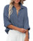 Zitiki Bluse Damen Baumwolle Lässiges Hemd V-Ausschnitt Langarm Elegant Oberteile Lose Shirts mit Brusttaschen (X-Large, Grau)