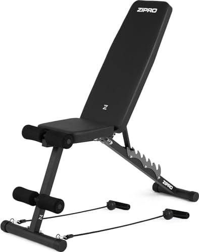 Zipro klappbare Hantelbank Tempo, Fitnessbank mit 6-Fach verstellbare Rückenlehne, Belastung 230kg, Trainingsbank mit 2 Seilen, Multifunktion Sit up bank