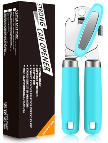 OGIMA Can Opener Manual, Stainless Steel Tin Openers, Effortlessly Open Cans with Heavy-Duty Manual Can Opener - Smooth Edges and Comfortable Grip for Arthritis and Weak Hands (Turquoise)