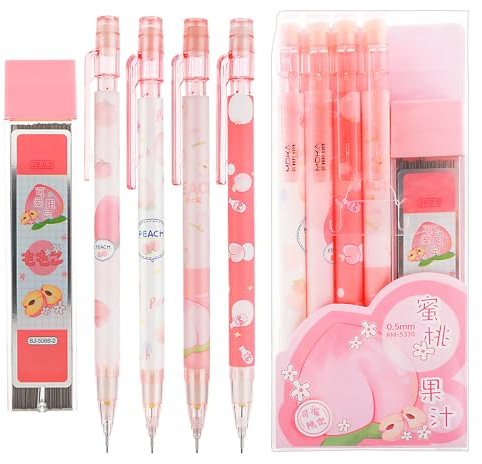 TIESOME 4 Stück Niedlich Druckbleistift Set, 0,5 MM Minenbleistift Pastell Druckbleistifte mit 1 Box 2B Ersatzminen Wiederverwendbar Automatische Mechanische Stifte für Schreiben Skizzieren Zeichne