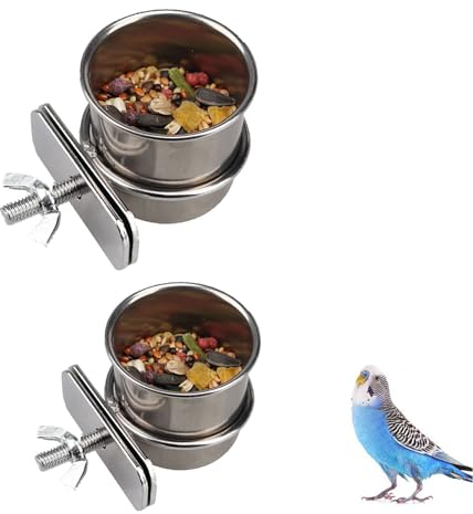 2Pcs Stainless Steel Parrot Bowls Useful Parrot Feeding Cups Durable Sturdy Cage Bird Feeding Dish Cups Firmly Stay Cage Water Food Bowl for Bird Parrot