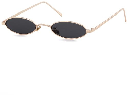 Laurinny 90er Retro Kleine Ovale Sonnenbrille Herren Damen Vintage Hippie Brille Metallrahmen Schmale Sonnenbrille(Gold/Grey)
