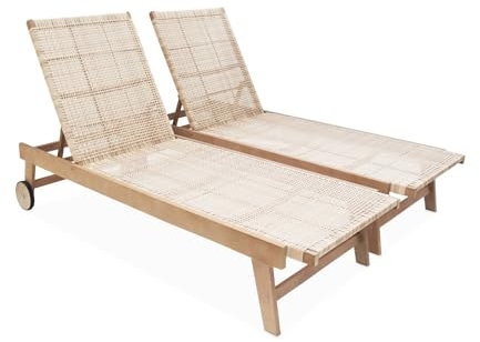 sweeek - Lot de 2 transats en Bois et résine Esprit cannage. Dossier inclinable