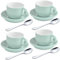 homEdge Premium Espresso Shot Cups and Saucers Set with Espresso Stainless Steel Spoons - 2.5 oz, Set of 4, Mint Green