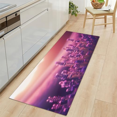 Generic Küchenläufer Lila Küchenmatte 60x180 cm, Pflanze Blumenlavendel rutschfest Waschbar Küchenteppich Teppich Läufer Küche, Anti-Müdigkeit Teppichläufer, Staubdicht Fußmatte