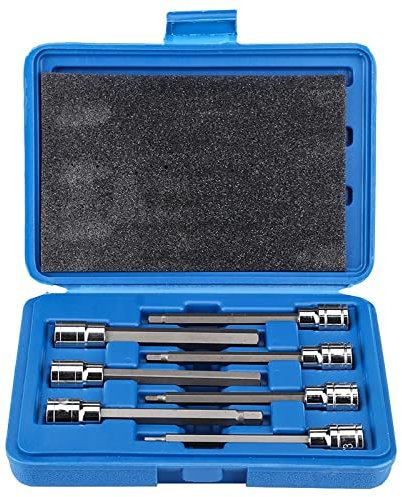 7Pcs Long Hex Socket Set Chrome Vanadium Steel Extra Long Hex Bit Set 3/4/5/6/7/8/10mm Drive Repair Tool Kit for All Repair Work, Socket Length: 110mm/3.8in