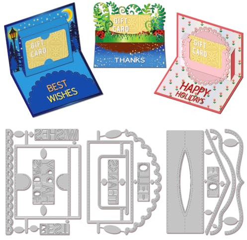 GLOBLELAND 14 Stück 3D Stanzformen Für Geschenkkartenboxen, Stanzformen Für Geschenkkarten Zum Herstellen von Geschenkkarten, Metallstanzungen, Stanzvorlagen Für Scrapbooking, Journale, Prägepapier