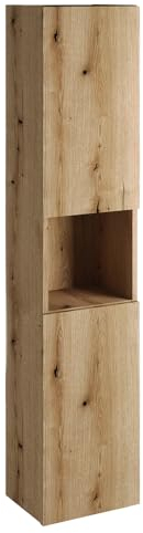 Lomadox Badezimmer Hochschrank, Eiche, 2 Türen, 1 offenes Fach, geringe Tiefe (30cm)