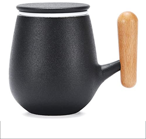 Schöne Tasse, Griff Tassen Mit Deckel Filter Kreative Einfache Home Blume Tee Oolong Tee Solid Color Tassen Kaffeetasse/Zen Wind Schwarz/7 * 10,5Cm