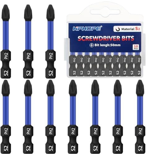 HPHOPE PH2 Screwdriver Bit Set 10Pcs, Phillips Bits PH2, 1/4 Hexagon Bit, Length: 50mm