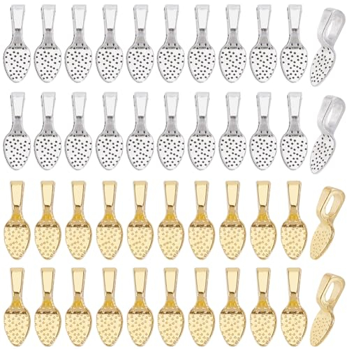 SOFPLATE 1 Box 200Pcs Gold Glue on Bails Silver Flat Pad Bail Bulk Alloy Antique Tibetan Spoon Shape Cabochon Charms Connector Hanger jewellery Findings for jewellery Making DIY Cabochons Glass Gems