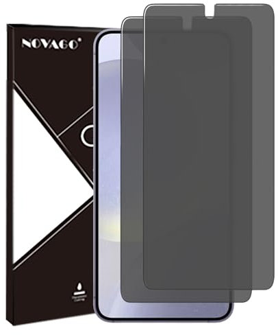 NOVAGO Compatible con Samsung Galaxy S24+ 5G/S24 Plus 5G – Lote de 2 protectores de pantalla de cristal templado resistente 0,33 mm 9H (tintado anti espíón)