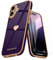 Teageo for iPhone 16 Case with 2 Screen Protector Heart Pattern for Women Girls Luxury Bling Plating Soft TPU Anti-Scratch Shockproof Bumper Phone Case for iPhone 16, Dark Purple