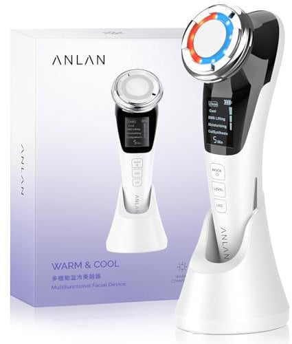 Gesichtsmassagegerät Gegen Falten, ANLAN Blau Rotlichtlampe Gesicht EMS Gua Sha Elektrisch 40°C±2°C Wärme Kompresse Massagegerät Gesicht 5 Modi Face Massager 8°C±2°C Kältebehandlung Anti Aging Gerät