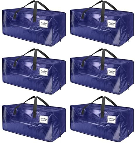Diealles Shine Borsa portaoggetti, 6 sacchetti da 92 l, con cerniere e maniglie, borsa per il trasporto pieghevole extra grande per trasloco, campeggio, biancheria da letto