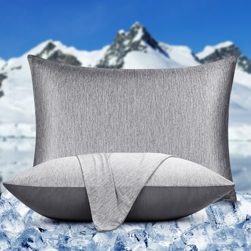 HOMFINE kühlender Kissenbezug 2er Set - 50x75 Kuhlmatte für Mensch,Cooling Pillows,Nachtschweiß,Superweiche seitenschläferkissen Kissenhülle, Kühlfaser Doppelseitiges,abkühlung Sommer, Dunkelgrau