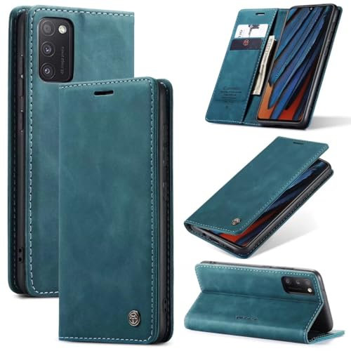 SLWYF Handyhülle für Samsung Galaxy A41 Hülle Premium Lederhülle Klappbar Flip Case Tasche Magnet Kartenfach Standfunktion Klapphülle Schutzhülle für Samsung Galaxy A41, Blaugrün