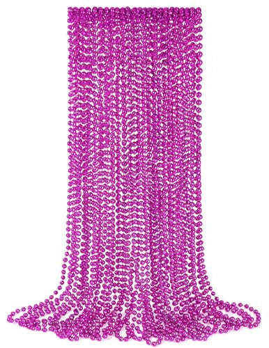 YAXINRUI Lot de 24 colliers de perles roses de Mardi Gras roses pour la sensibilisation au cancer, collier de Saint-Valentin, perles rondes de 83 cm pour Mardi Gras, Noël, mois de sensibilisation au