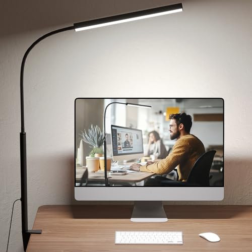 Schreibtischlampe LED Dimmbare - 5 Farbmodi x 11 Helligkeitsstufen - Augenschutz Schwanenhals Büro Tischlampe - Timmer und Speicherfunktion - Schwarz