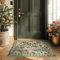 TOPICK Floral Doormat 60x90cm Entryway Vintage Washable Indoor Accent Rug Lightweight Soft Small Non-Slip Low Pile Distressed Orange Green Carpet for Entrance Kitchen Bedroom Bathroom