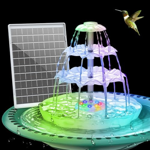 AISITIN 3 Tiered LED Bird Bath Solar Water Fountain, Upgrade 6.5W Solar Water Pump DIY Solar Powered Fountain Water Features Detachable for Bird Bath, Garden Decoration, Outdoor Bird Feeder