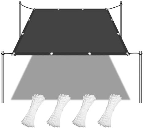 Sonnenschirm Segel 220 x 290 cm Premium PES Polyester Imprägniert Markise Zaun inkl Befestigungsseile für Patio Balkon Terrasse Camping, Dunkelgrau