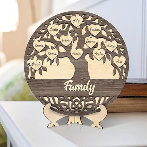 Prime Personalized Wooden Family Tree,Customized Name Love Grows Here Tree of Life,Family Names Sign Plaque, Decor,Birthday Gifts for Mom and Dad Grandma/Grandpa,Customized Decorative