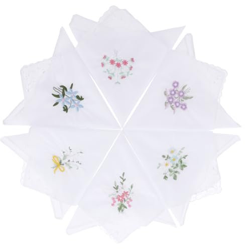 6 Pcs umen Stickereien florales Spitzen-Taschentuch Taschentücher Baumwolle Baumwolle Damen mit Vintage Blumen Taschentuch für Hochzeitsfeier Ein tolles Geschenk zum Muttertag zu Weihnachten