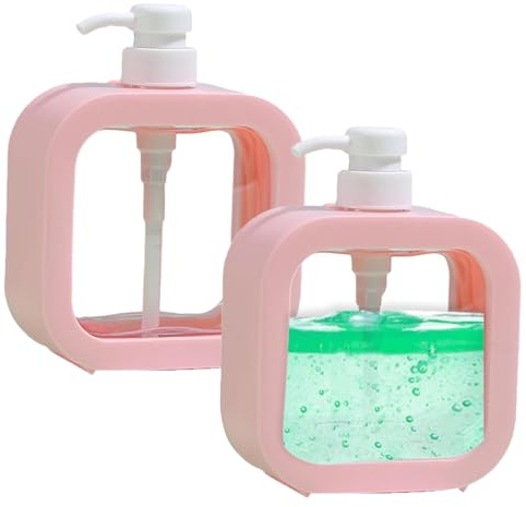 Distributeur Savon, 2 Pièces Bouteilles de Gel Douche, 300 ML Distributeur Shampoing et Gel Douche, Flacon de Lotion Transparent, Bouteilles Vide Plastique pour Gel Douche, Couleur Rose(Réutilisable)