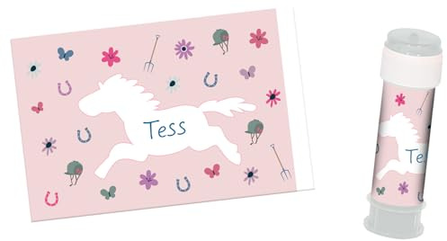 Folat 27515 Horse Birthday Decoration Pink Bubble Soap Sticker Happy Horse 6 Pieces Horse Party Decoration